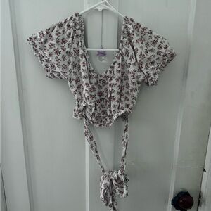 Hollister Red Floral Tie-Front Blouse